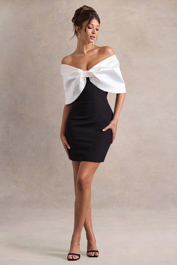 Dewdrop Black & White Mini Dress With Oversized Bow